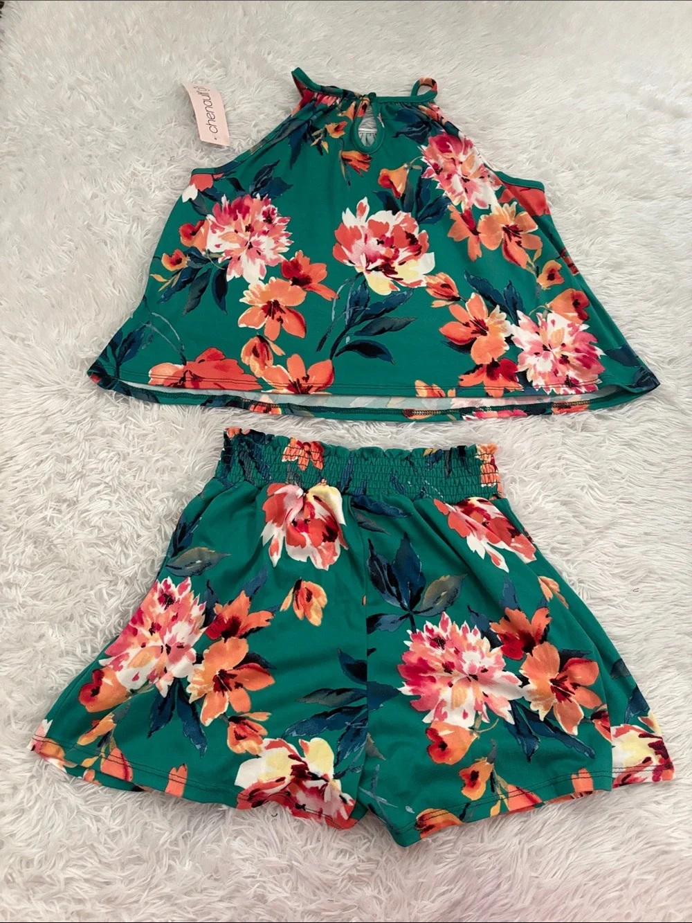 NWT Chenault Girl From Stitch Fix Green Floral 2 Piece Outfit Size 12 Youth